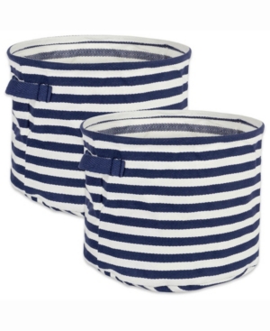 Herringbone Woven Cotton Laundry Bin Stripe Round Set of 2