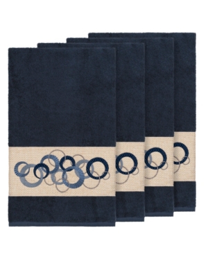 Linum Home Turkish Cotton Annabelle 4-pc. Embellished Bath Towel Set Bedding In Midnight Blue