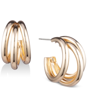 image of Anne Klein Gold-Tone Multi-Row Small Hoop Earrings