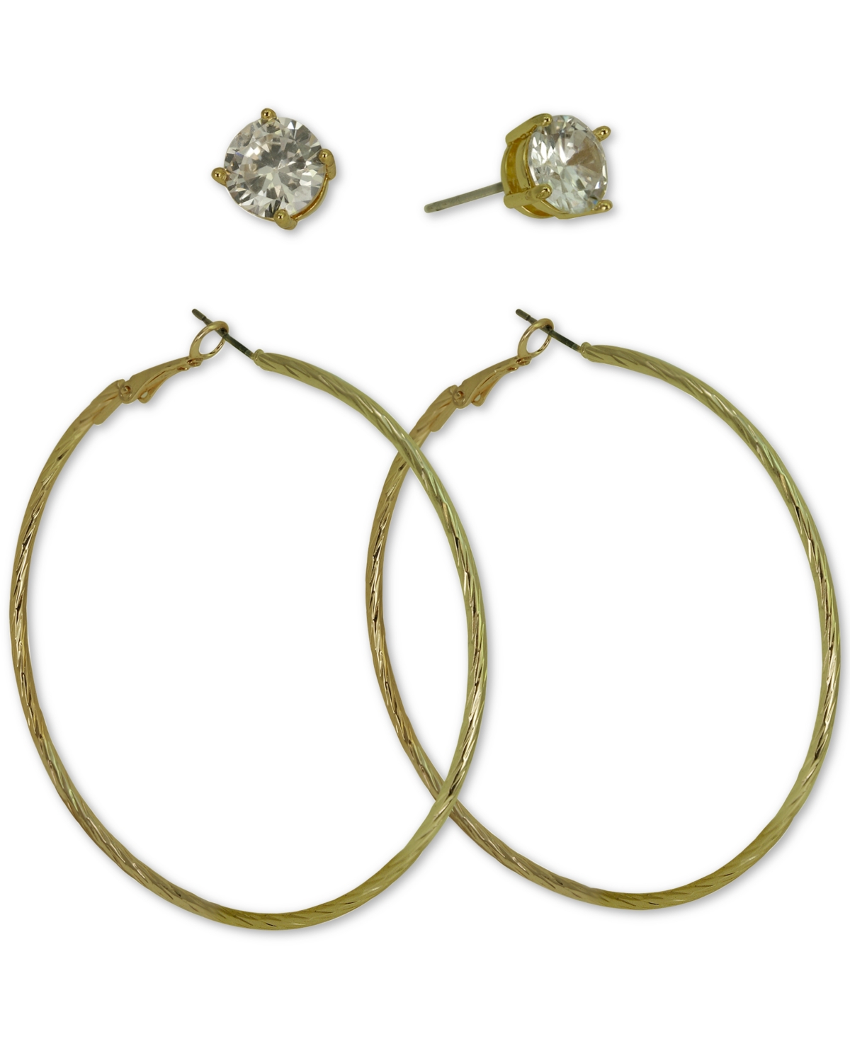 Shop Guess Gold-tone 2-pc. Set Cubic Zirconia Stud & Hoop Earrings In Rose Gold