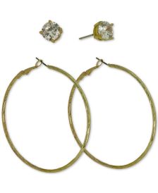 Gold-Tone 2-Pc. Set Cubic Zirconia Stud & Hoop Earrings 