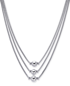 image of Alfani Silver-Tone Sphere Three-Row Necklace, 17