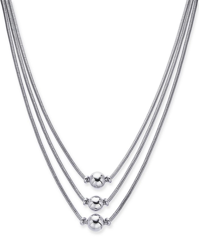 Macy's - Silver-Tone Sphere Three-Row Necklace, 17" + 2" extender, Created for