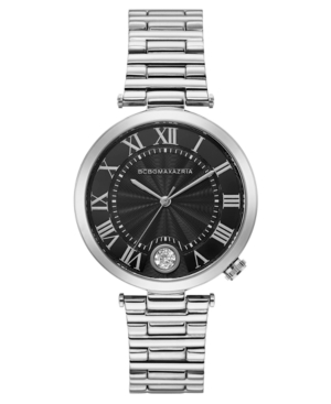 image of Bcbgmaxazria Ladies Black Dial Round Stainless Steel Bracelet with T Bar Attachment Watch, 38mm