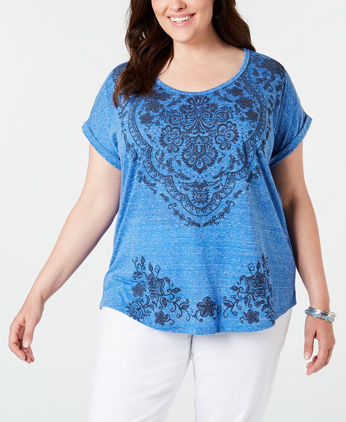 Style & Co Plus Size Graphic Cuffed T-Shirt, Created for Macy's ...