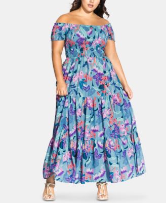 City Chic - Trendy Plus Size Off-The-Shoulder Floral-Print Maxi Dress