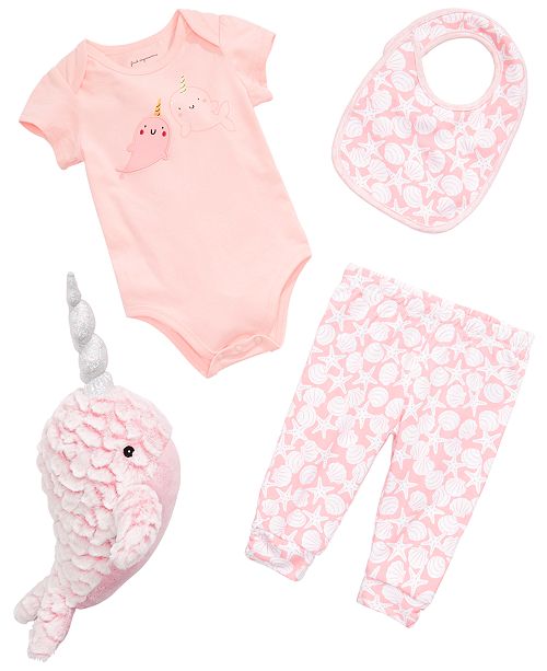 First Impressions Baby Girls Narwhal Graphic Bodysuit Bib Pants