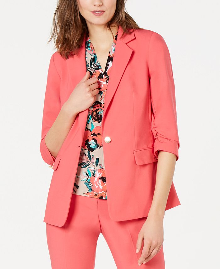 Calvin Klein Ruched-Sleeve Single-Button Jacket - Macy's