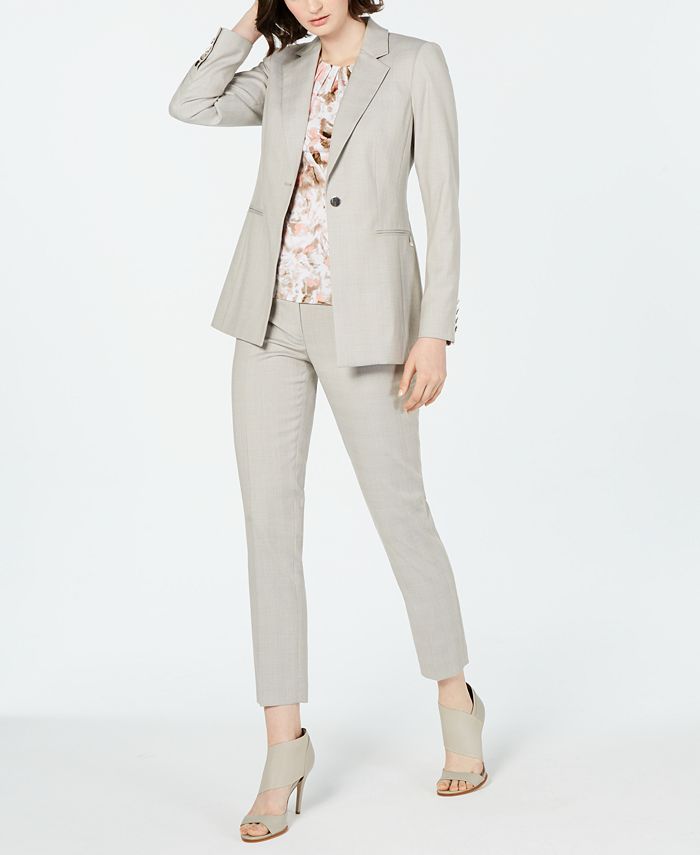 Calvin Klein Notched-Lapel Single-Button Blazer, Pleated-Neck Printed Top &  Cropped Pants & Reviews - Wear to Work - Women - Macy's