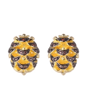 Shop Noir Acorn Stud Earring With Cubic Zirconia Stones In Gold