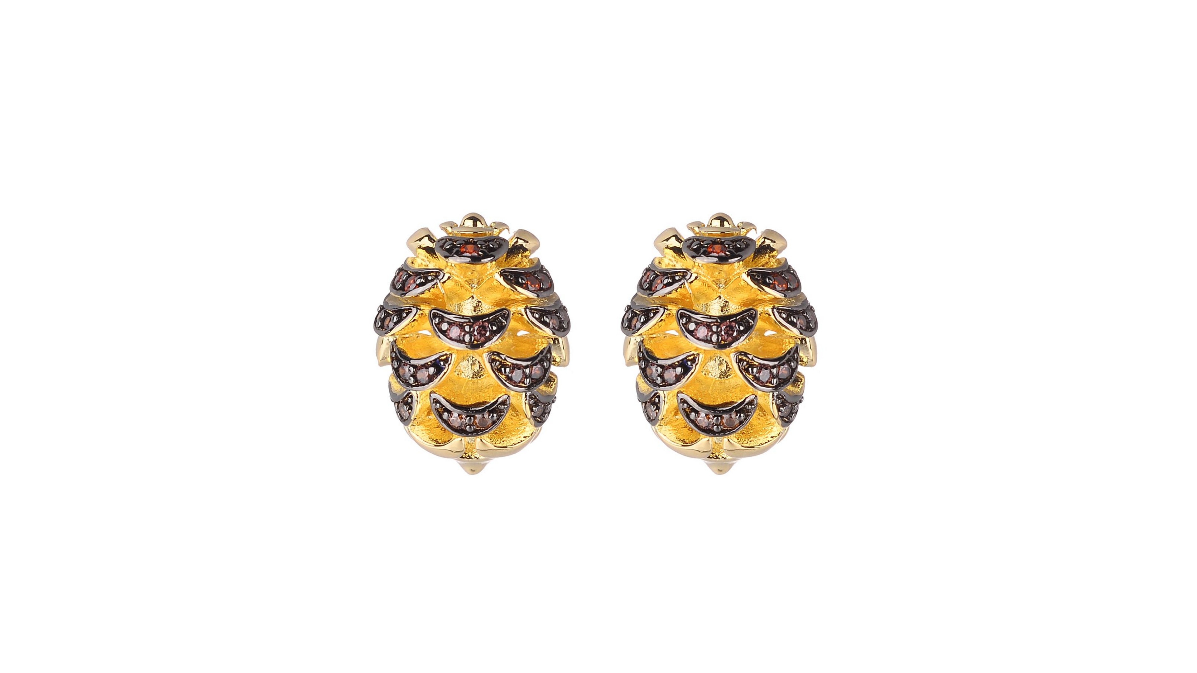 Noir Acorn Stud Earring With Cubic Zirconia Stones