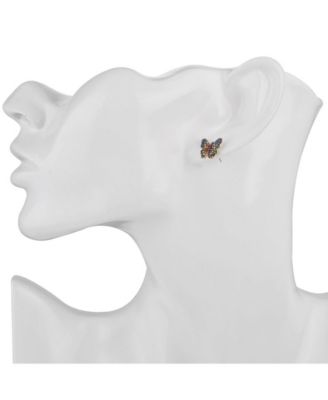 Ellemadera - Olive Green Cubic Zirconia Butterfly Stud Earrings
