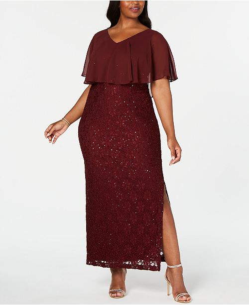 Connected Plus Size Sequined Lace Overlay Gown & Reviews - Dresses ...