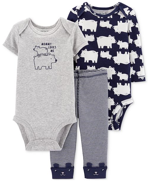 Carter S Baby Boys 3 Pc Polar Bear Print Cotton Bodysuits Pants