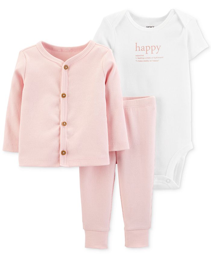 Carter's 3pc Baby Girl Pink Cardigan, Bodysuit and Pants Set