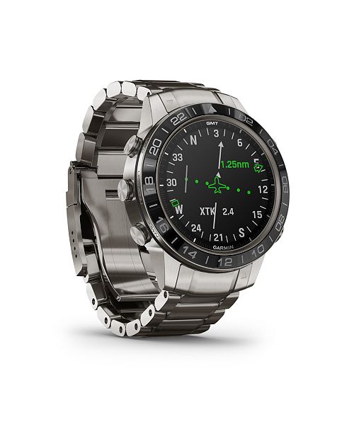 Garmin Mens Marq Aviator Stainless Titanium Strap Smart Watch, 46mm & Reviews - Watches