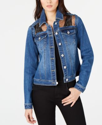 INC International Concepts - Leopard-Trim Jean Jacket
