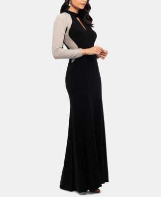 XSCAPE Embellished Mock-Neck Illusion Gown Macy's