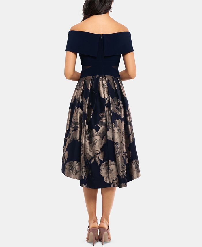 XSCAPE Petite Off-The-Shoulder Contrast Floral Dress - Macy's