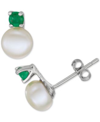 Cultured Freshwater Pearl (6mm-7mm) & Sapphire (1/2 ct. t.w.) 18" Pendant Necklace & Stud Earrings Set in Sterling Silver