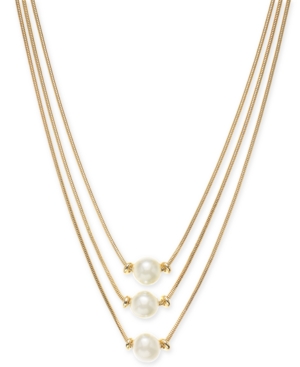 image of Alfani Gold-Tone Imitation Pearl Three-Row Necklace, 17
