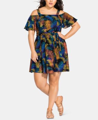 City Chic Trendy Plus Size Little Palm Cold Shoulder Dress Macy s