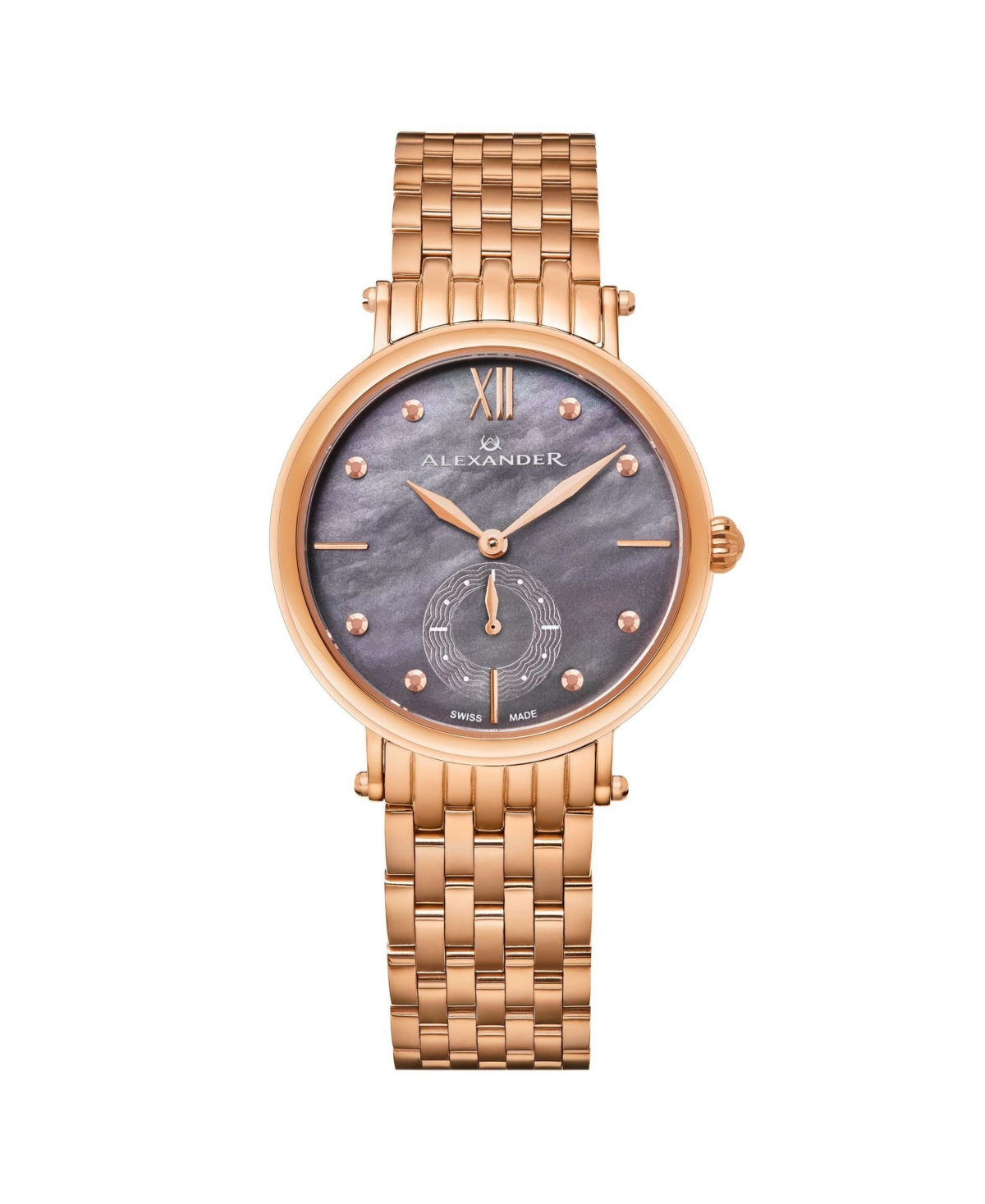 Alexander Watch A201B-04, Ladies Quartz Small-Second Watch with Rose Gold Tone Stainless Steel Case on Rose Gold Tone Stainless Steel Bracelet - Rose