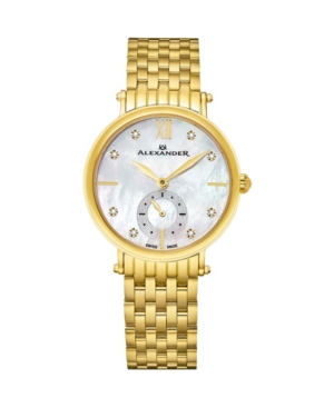 image of Alexander Watch AD201B-02, Ladies Quartz Small-Second Watch with Yellow Gold Tone Stainless Steel Case on Yellow Gold Tone Stainless Steel Bracelet