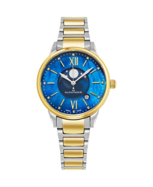 image of Alexander Watch AD204B-03, Ladies Quartz Moonphase Date Watch with Yellow Gold Tone Stainless Steel Case on Yellow Gold Tone Stainless Steel Bracelet