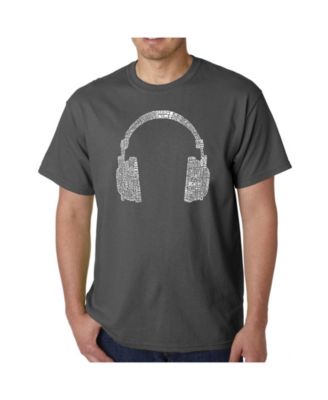 Mens Word Art T-Shirt - Headphones - 63 Genres of Music