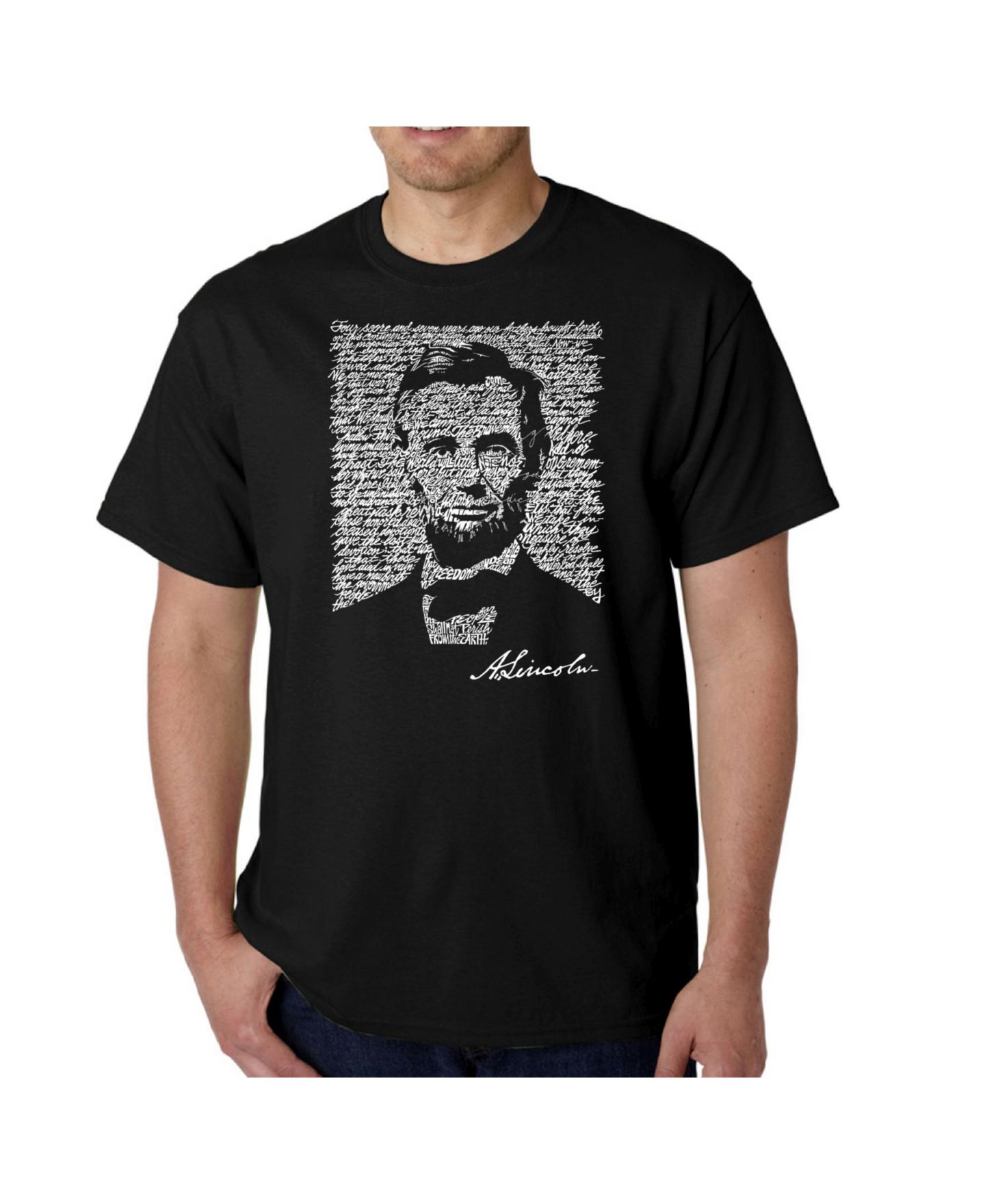 Мужская футболка LA Pop Art Word Art - Abraham Lincoln, цвет: Чёрный — фото 1