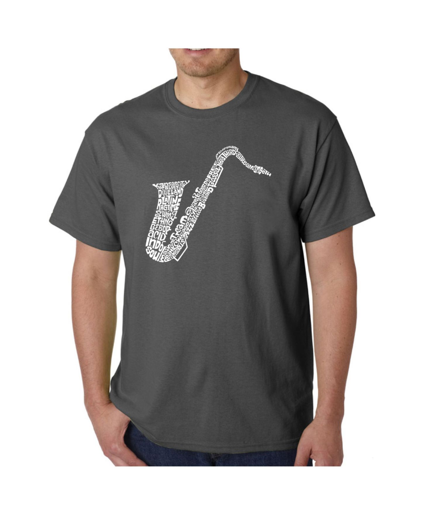 Мужская футболка LA Pop Art Word Art - Saxaphone, цвет: Чёрный — фото 3