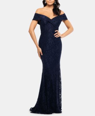 XSCAPE - Petite Off-The-Shoulder Lace Gown
