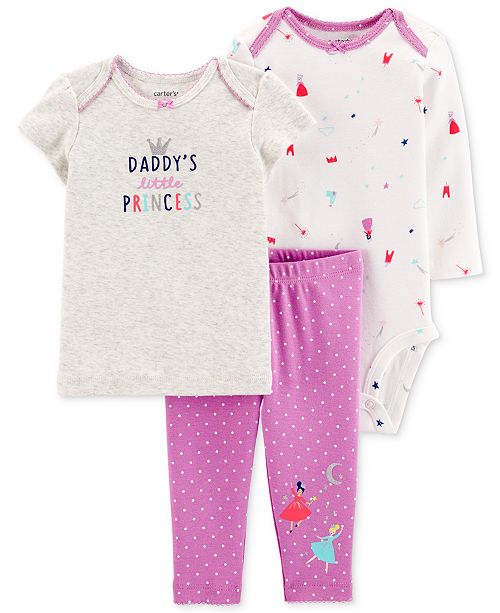 Carter S Baby Girls 3 Pc Cotton T Shirt Bodysuit Pants Set