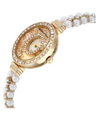 Adrienne Vittadini Watch Mother of Pearl Face Crystal Surround Gold Band Adrienne Vittadini Collection Womens Analog Quartz Watch  main image 4