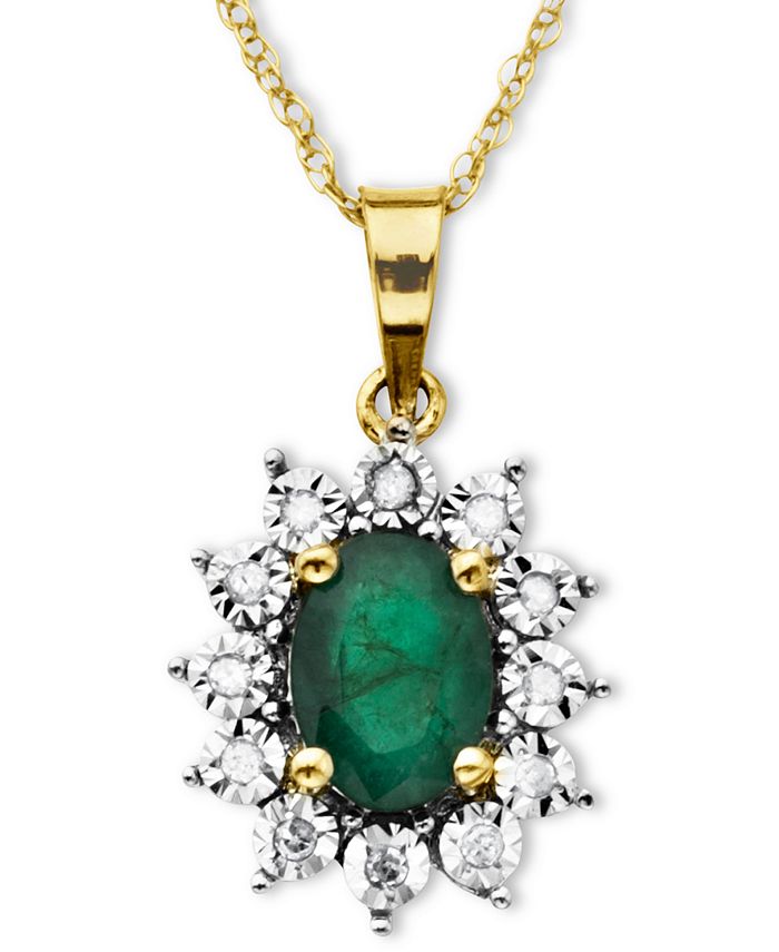 Macy's 10k Gold Necklace, Emerald (7/8 ct. t.w.) and Diamond Accent ...