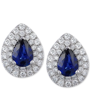 image of Effy Sapphire (1-3/8 ct. t.w.) & Diamond (3/4 ct. t.w.) Stud Earrings in 14k White Gold