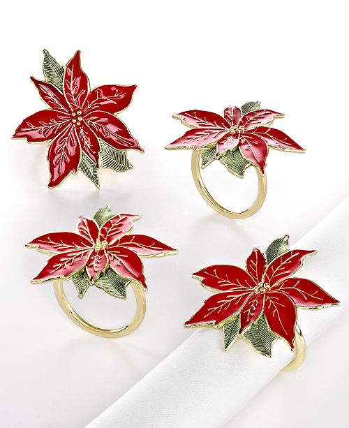 Lenox Set of 4 Poinsettia Napkin Rings Table Linens Dining
