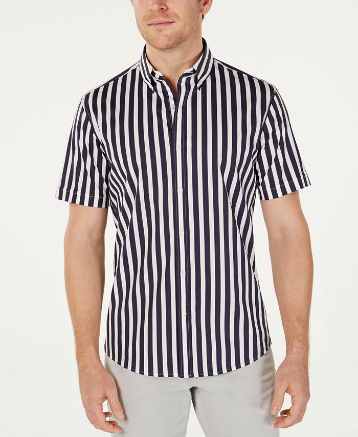 Michael Kors Men's Slim-Fit Stretch Vertical Stripe Shirt - Macy's