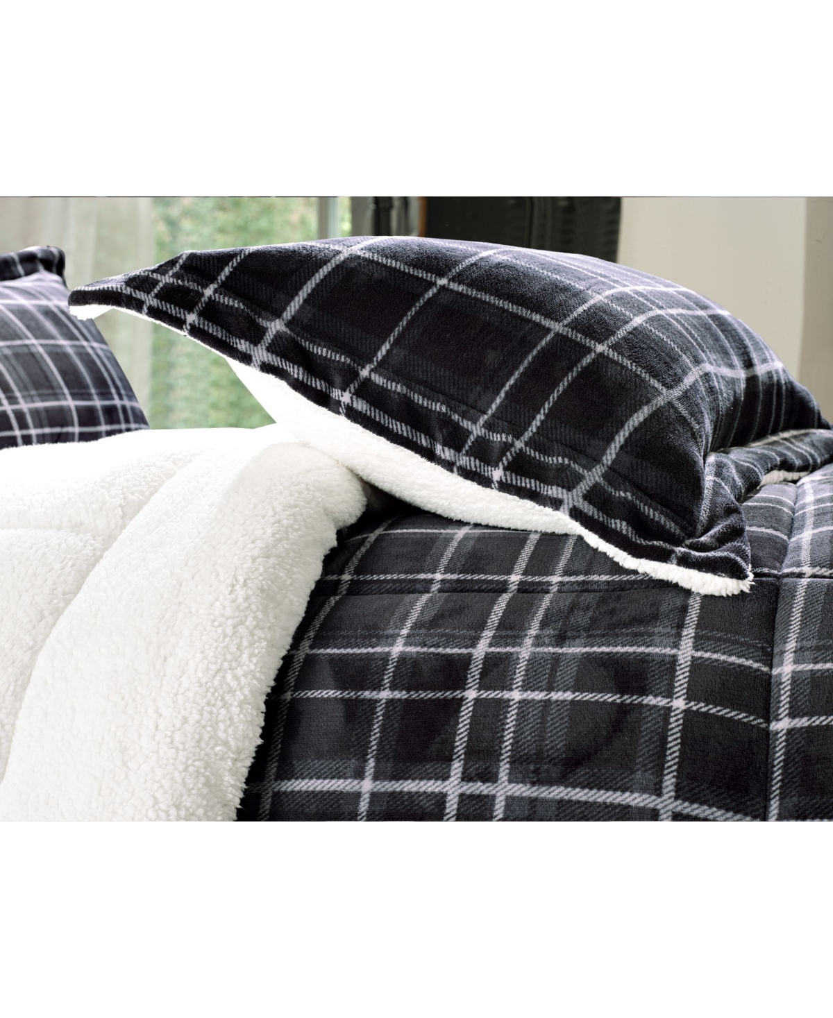 Elegant Comfort Plaid Micromink/Sherpa Reversible Down Alternative Microsuede 2 Pc Comforter Sets, Twin/Twin Xl