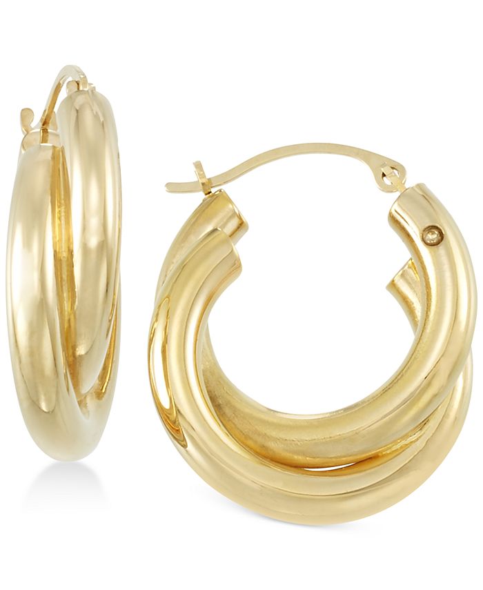 Signature Gold Diamond Accent Double Hoop Earrings in 14k Gold Over ...