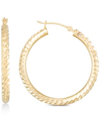 Signature Gold Diamond Accent Textured Round Hoop Earrings in 14k Gold ...