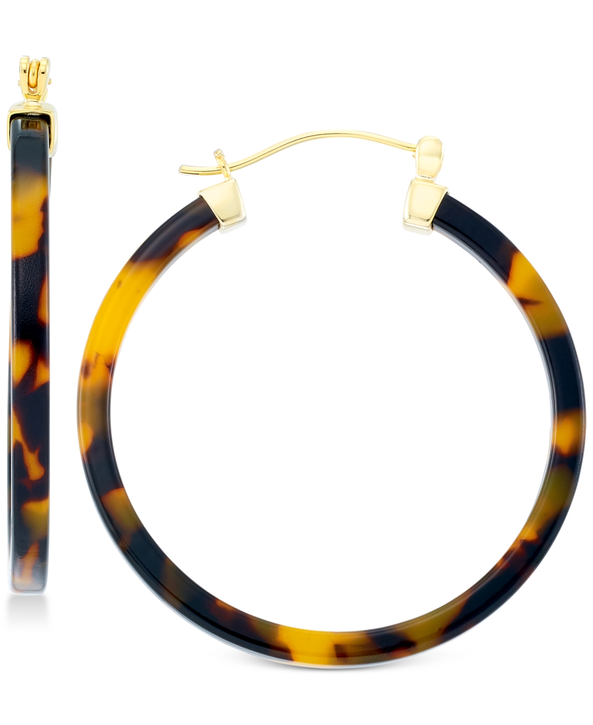 Tortoiseshell-Look Lucite Hoop Earrings in 18k Gold over Sterling Silver - Gold over Silver