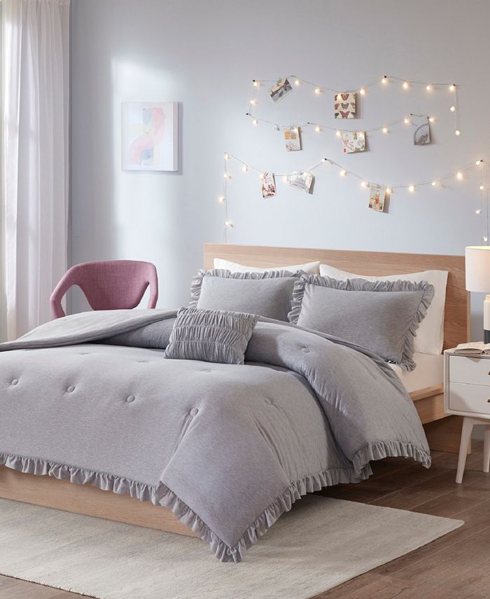 Intelligent Design Closeout Stacey 4 Pc Jersey Knit With Ruffles Comforter Sets Reviews Comforter Sets Bed Bath Macy S