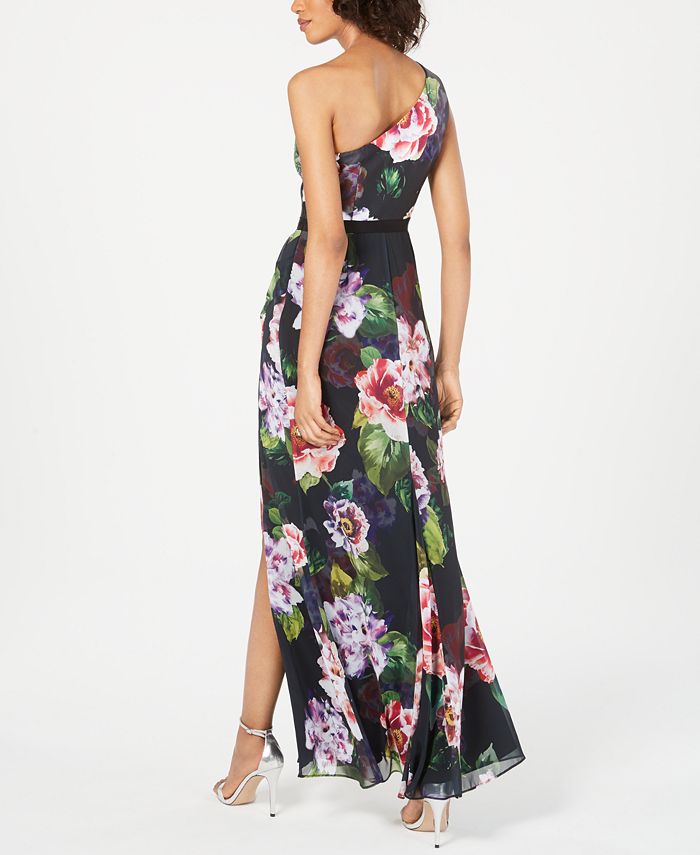 Adrianna Papell Floral-Print One-Shoulder Gown - Macy's