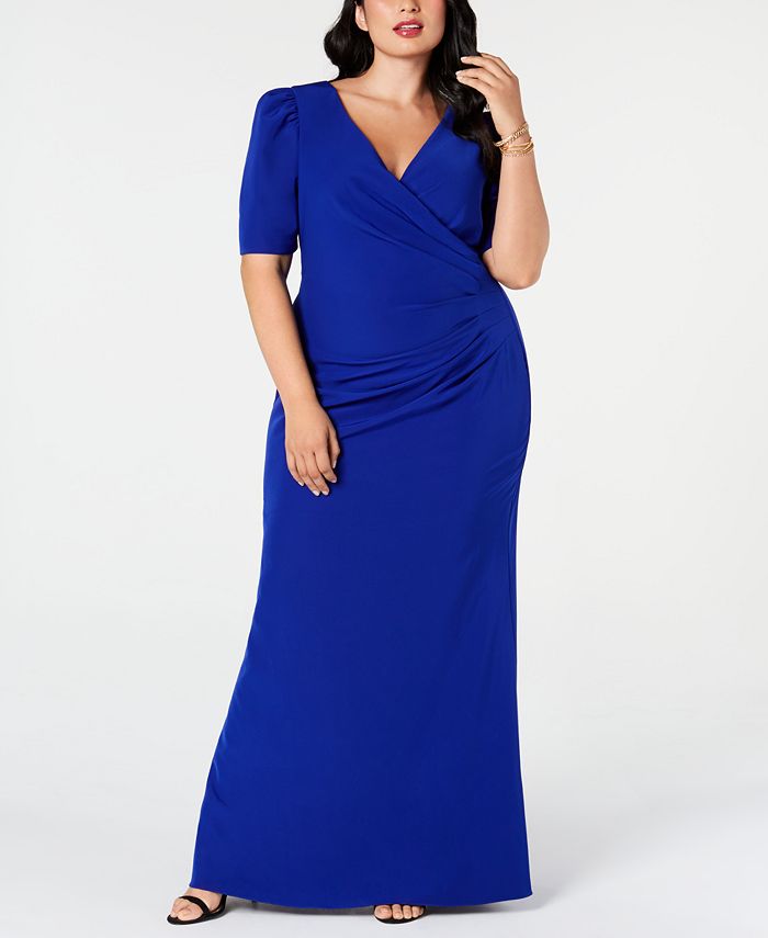 Adrianna Papell Plus Size Puff-Sleeve Ruched Gown - Macy's