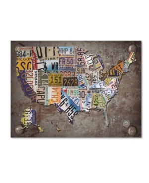 Trademark Global Masters Fine Art 'usa License Plate Map On Metal' Canvas Art In Multi