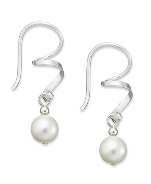 Jody Coyote Sterling Silver Earrings, Austrian Crystal Pearl Swirl Drop Earrings