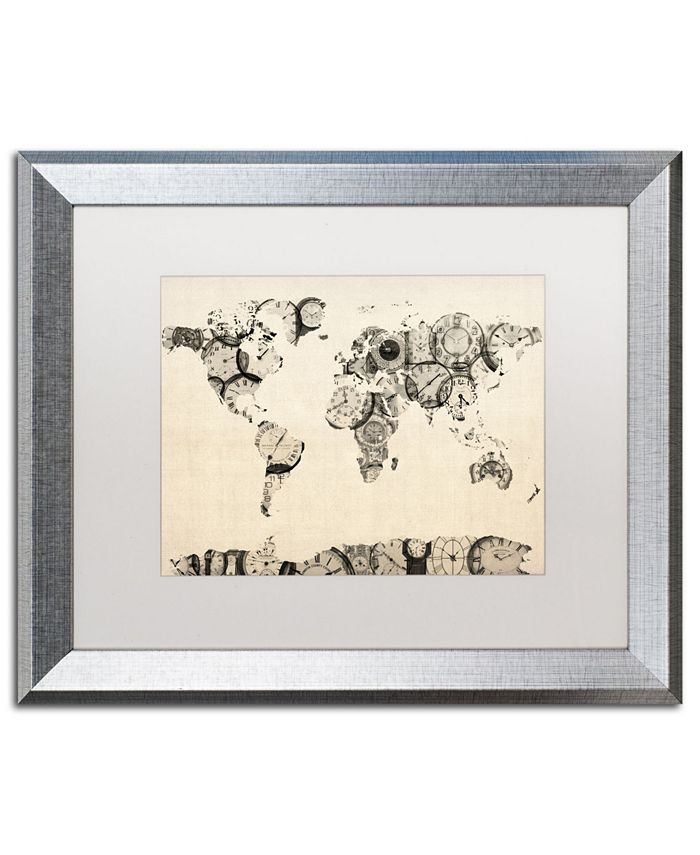 Trademark Global Michael Tompsett 'Old Clocks World Map' Matted Framed Art 16" x 20" Macy's