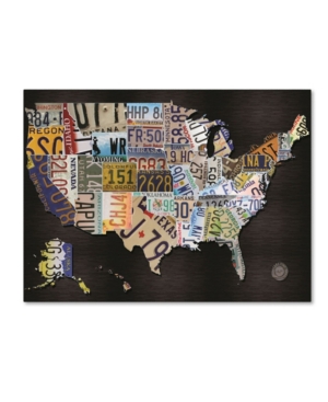 Trademark Global Masters Fine Art 'usa License Plat Map On Black Wood' Canvas Art In Multi